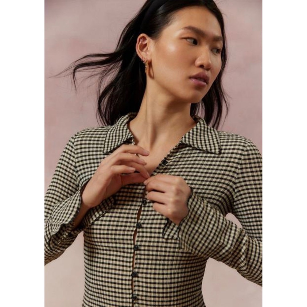 Kimchi Blue Urban Outfitters Your Roommates Crinkle Gingham Button Down Top S